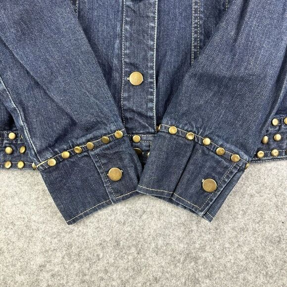 Studio West Denim Jean Jacket Womens M Blue Dark Wash Studded Western Trucker* - Picture 6 of 15